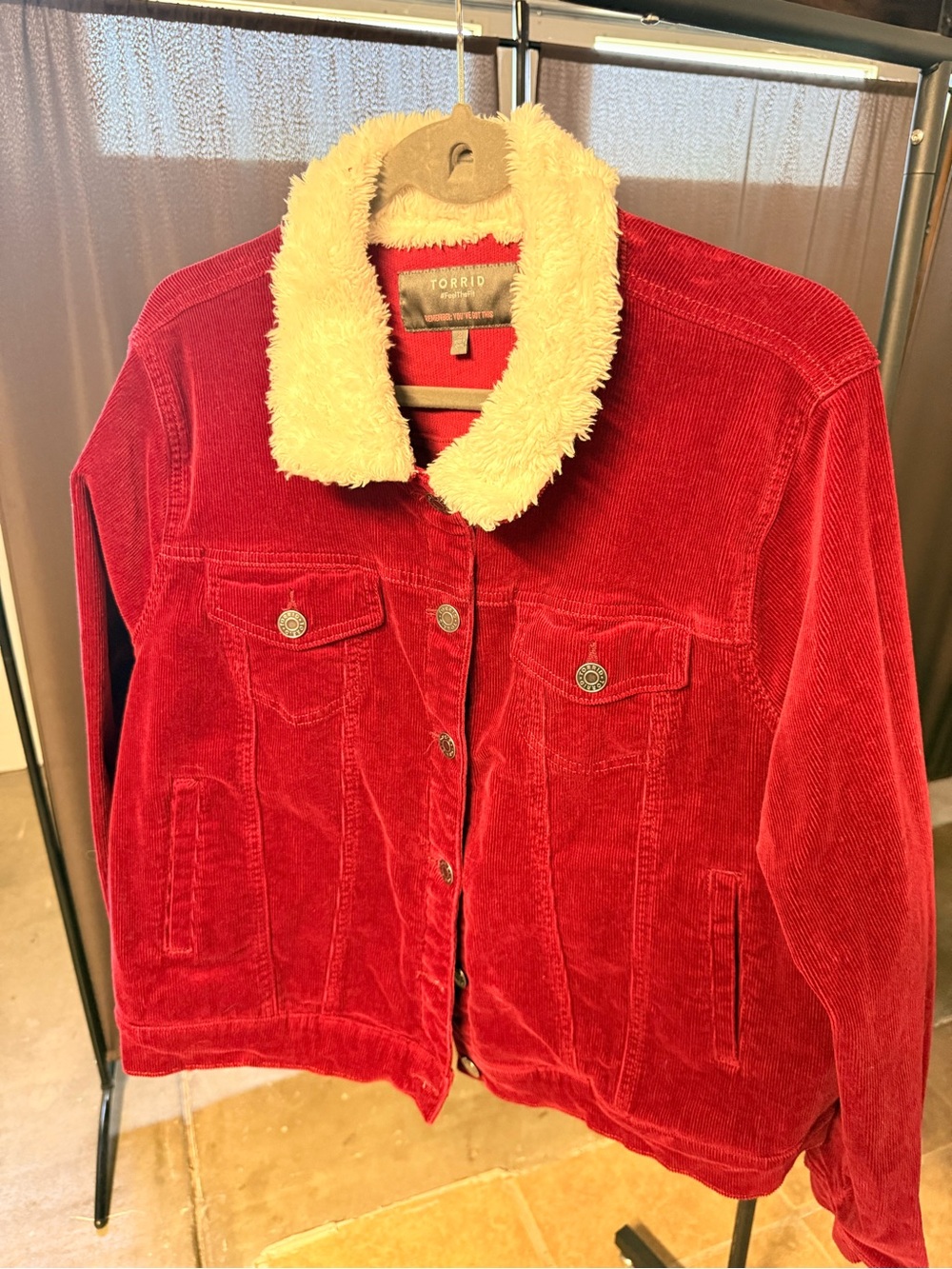 torrid Red Corduroy Jacket with Cream Sherpa Collar